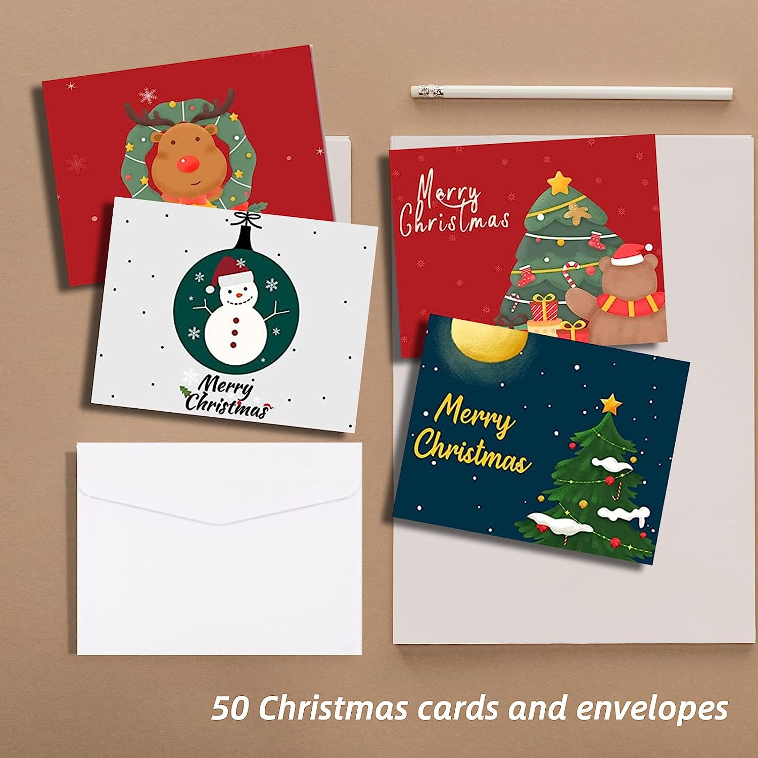 Feelfine Christmas Cards, 50 Packs Christmas Cards Boxed with Envelopes, 4.2 x 5.5 Inches Blank Greeting Cards Bulk, Modern Christmas Cards Merry Christmas (25 Funny Designs) - Image 4